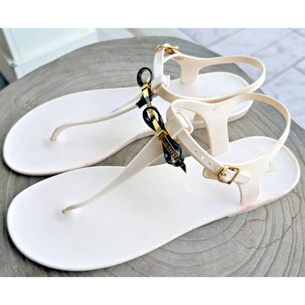 Ted Baker Verona Off White Thong Sandals Ankle Strap Gold Bow Buckle US 9